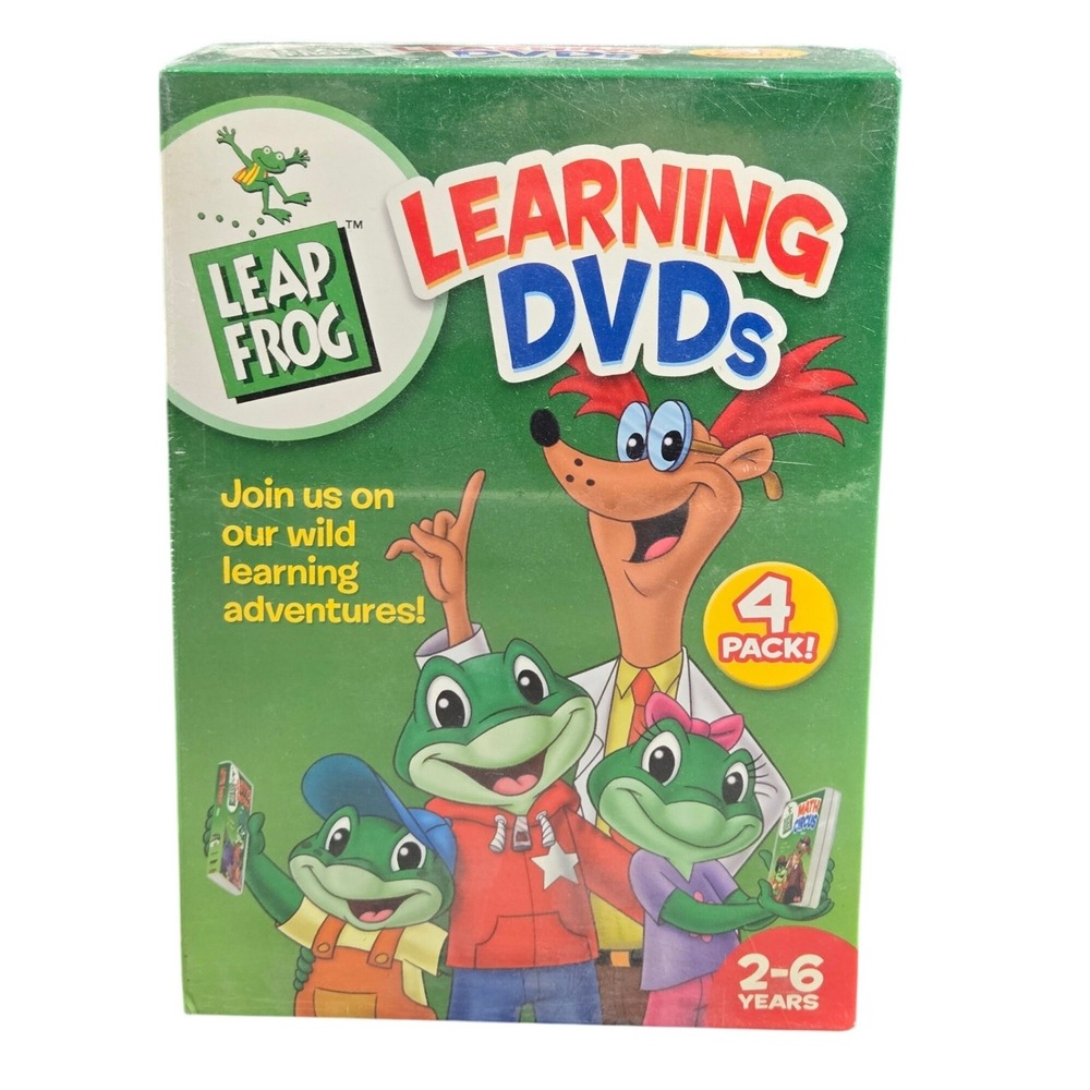 LeapFrog 21097 Learning DVDs Kids 2-6 Green 4-Pack Phonics Math Sealed